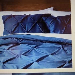 THREAD SPREAD King Teal pinch pleated 3 pc Duvet set 600TC Egyptian cotton New…